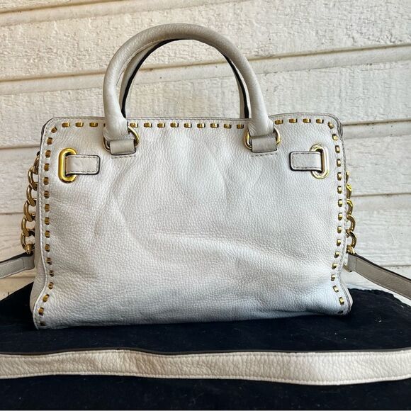 MICHAEL KORS White Gold Hamilton Satchel Tote Handbag Jet Set Raven Fulton - Picture 3 of 11